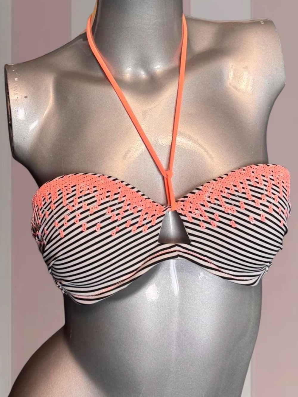 Victoria’s Secret Y2K Striped Sequin Halter Bikini Top